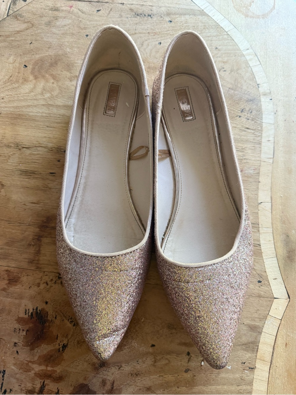 Forever 21 Glitter Pointed Flats in Rose Gold